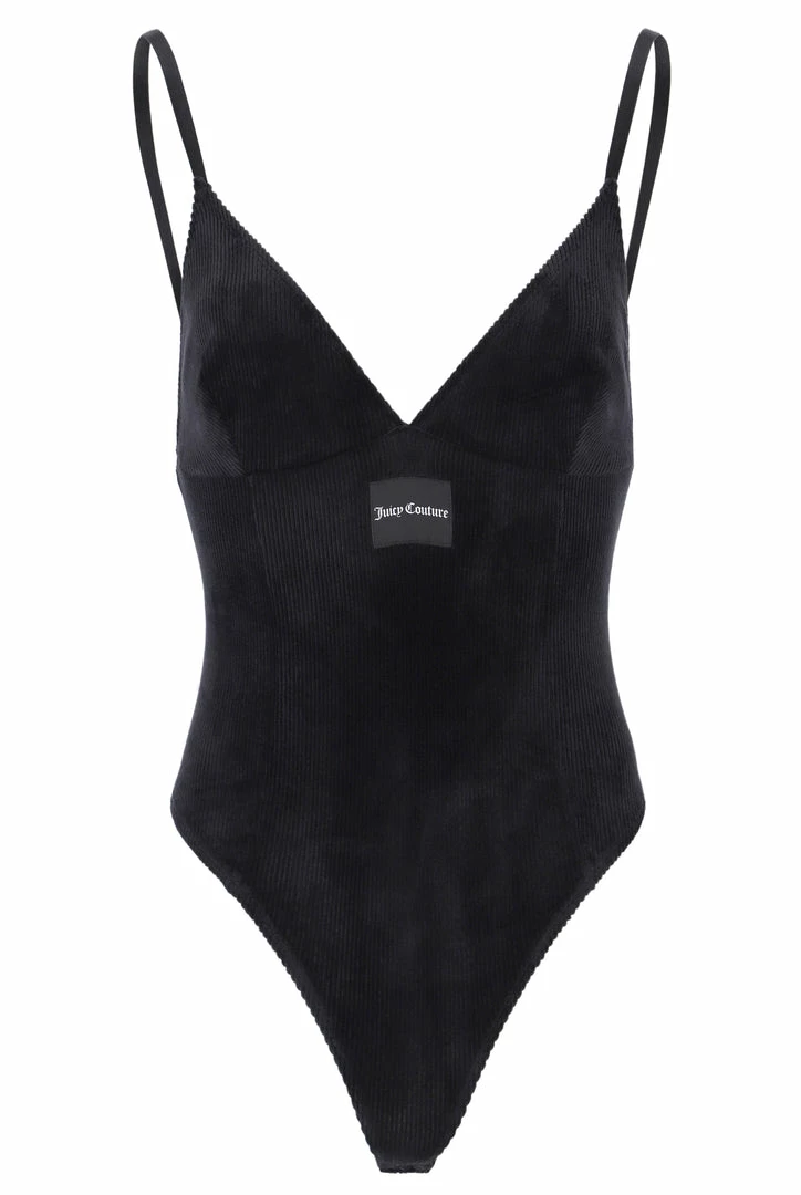 JUICY COUTURE BLACK RIB VELOUR BODYSUIT TOPS