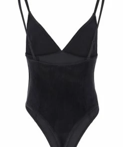 JUICY COUTURE BLACK RIB VELOUR BODYSUIT TOPS