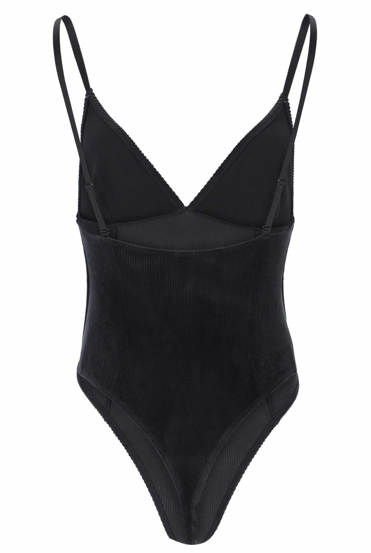 JUICY COUTURE BLACK RIB VELOUR BODYSUIT TOPS