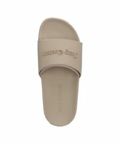JUICY COUTURE SPRING SUMMER'22 COLLECTION WARM TAUPE EMBOSSED SLIDERS