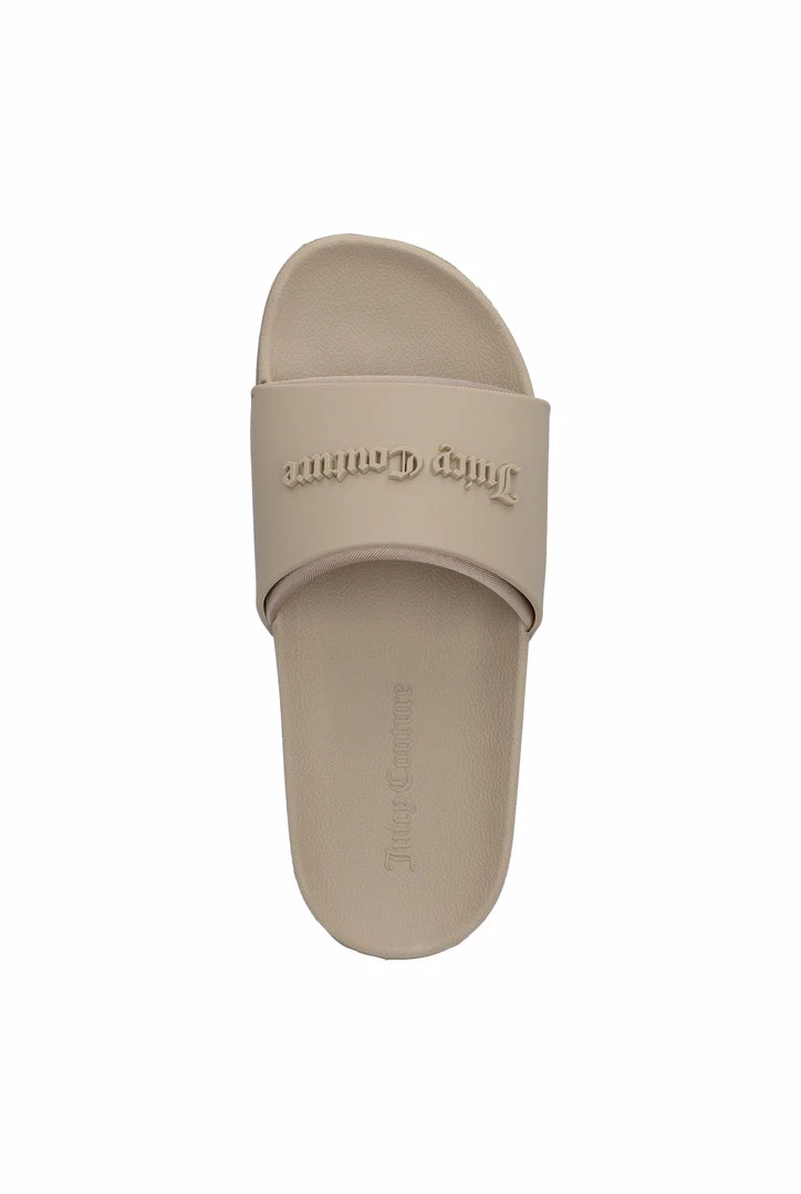 JUICY COUTURE SPRING SUMMER '22 COLLECTION WARM TAUPE EMBOSSED SLIDERS