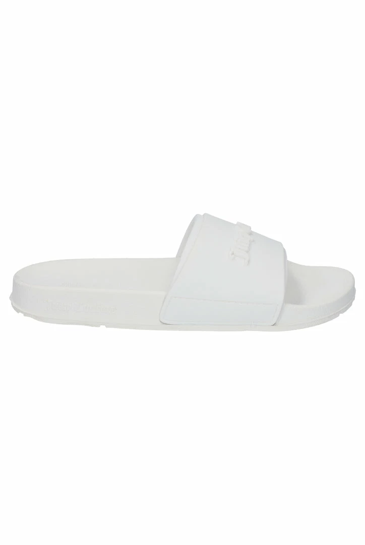 JUICY COUTURE SPRING SUMMER '22 COLLECTION WHITE EMBOSSED SLIDERS