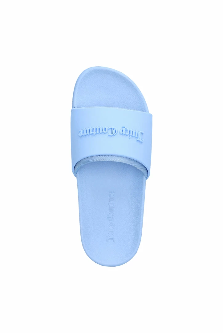 JUICY COUTURE SPRING SUMMER '22 COLLECTION POWDER BLUE EMBOSSED SLIDERS