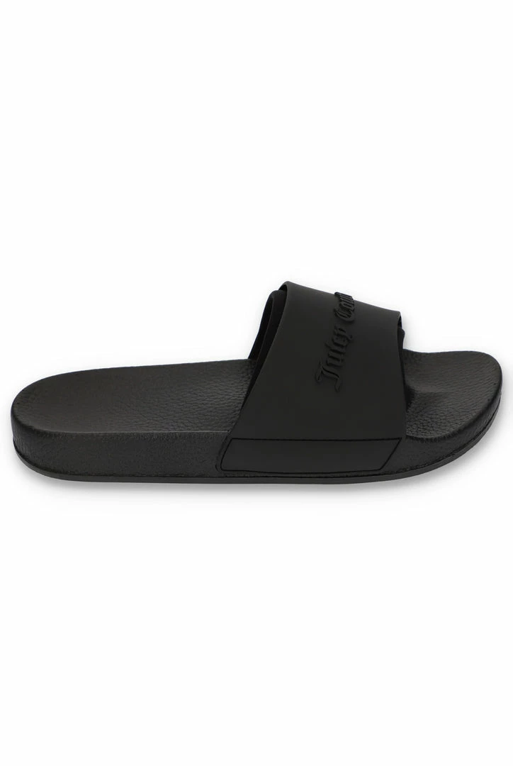 JUICY COUTURE BLACK EMBOSSED SLIDERS