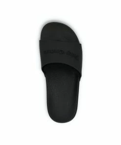 JUICY COUTURE BLACK EMBOSSED SLIDERS