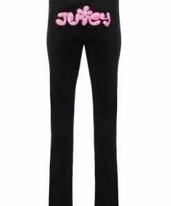 JUICY COUTURE NEW IN BLACK JUICY BUBBLE LOW RISE FLARED JOGGER