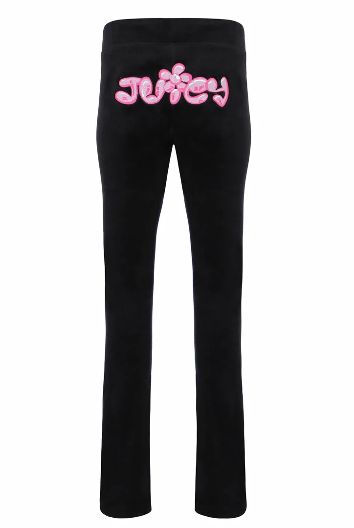 JUICY COUTURE NEW IN BLACK JUICY BUBBLE LOW RISE FLARED JOGGER