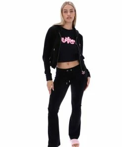 JUICY COUTURE BLACK JUICY BUBBLE VELOUR ZIP-THROUGH HOODIE NEW IN
