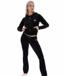 JUICY COUTURE NEW IN BLACK JUICY BUBBLE LOW RISE FLARED JOGGER