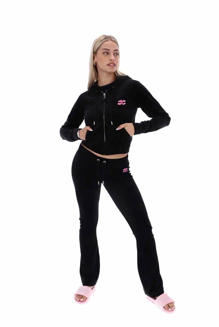 JUICY COUTURE NEW IN BLACK JUICY BUBBLE LOW RISE FLARED JOGGER