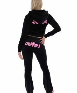 JUICY COUTURE NEW IN BLACK JUICY BUBBLE LOW RISE FLARED JOGGER