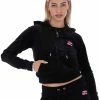 JUICY COUTURE BLACK JUICY BUBBLE VELOUR ZIP-THROUGH HOODIE NEW IN