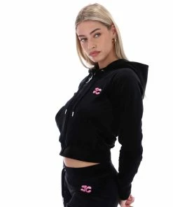 JUICY COUTURE BLACK JUICY BUBBLE VELOUR ZIP-THROUGH HOODIE NEW IN