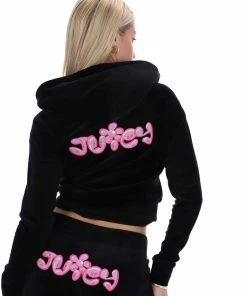 JUICY COUTURE NEW IN BLACK JUICY BUBBLE LOW RISE FLARED JOGGER