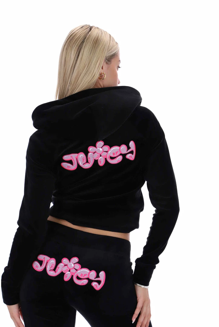 JUICY COUTURE NEW IN BLACK JUICY BUBBLE LOW RISE FLARED JOGGER