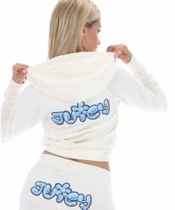 JUICY COUTURE SUGAR SWIZZLE JUICY BUBBLE VELOUR ZIP-THROUGH HOODIE