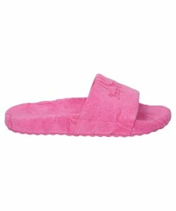 JUICY COUTURE FLURO PINK MONOGRAM JACQUARD TOWELLING SLIDERS
