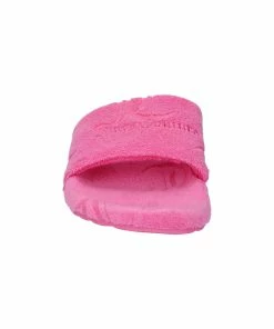 JUICY COUTURE FLURO PINK MONOGRAM JACQUARD TOWELLING SLIDERS