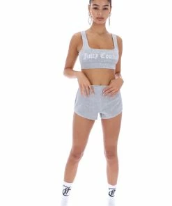 JUICY COUTURE BOTTOMS SILVER MARL RIBBED VELOUR SHORTS