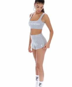 JUICY COUTURE BOTTOMS SILVER MARL RIBBED VELOUR SHORTS