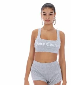 JUICY COUTURE SILVER MARL RIBBED VELOUR LOUNGE BRALETTE