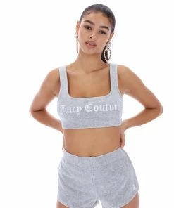 JUICY COUTURE BOTTOMS SILVER MARL RIBBED VELOUR SHORTS