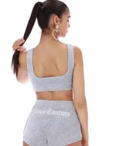 JUICY COUTURE SILVER MARL RIBBED VELOUR LOUNGE BRALETTE