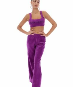 JUICY COUTURE TRACKSUITS PURPLE RIB VELOUR WIDE LEG BOTTOMS