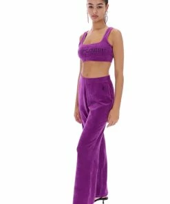 JUICY COUTURE TRACKSUITS PURPLE RIB VELOUR WIDE LEG BOTTOMS