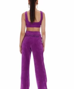 JUICY COUTURE TRACKSUITS PURPLE RIB VELOUR WIDE LEG BOTTOMS