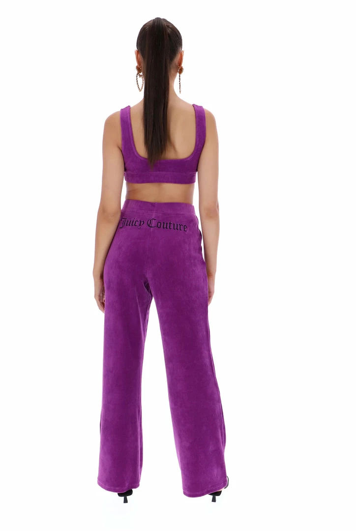 JUICY COUTURE TRACKSUITS PURPLE RIB VELOUR WIDE LEG BOTTOMS
