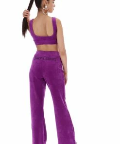 JUICY COUTURE TRACKSUITS PURPLE RIB VELOUR WIDE LEG BOTTOMS