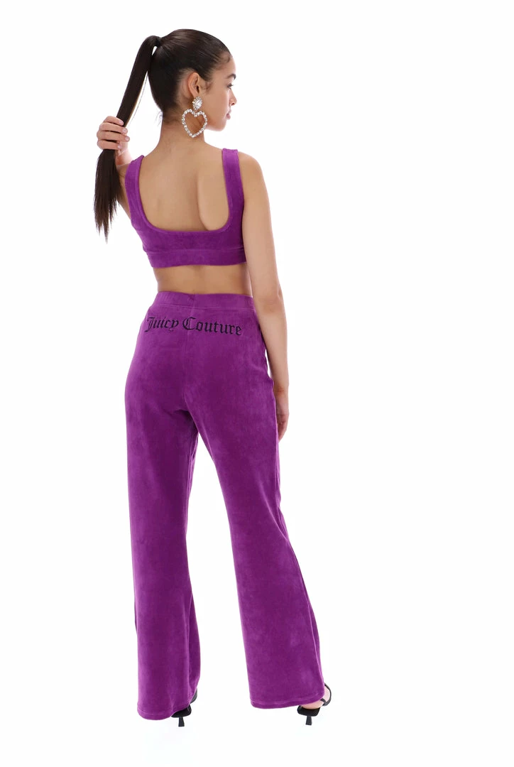 JUICY COUTURE TRACKSUITS PURPLE RIB VELOUR WIDE LEG BOTTOMS