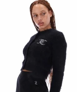 JUICY COUTURE TOPS BLACK FLUFFY KNIT CARDIGAN