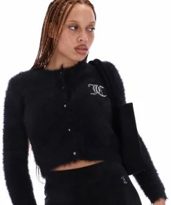 JUICY COUTURE TOPS BLACK FLUFFY KNIT CARDIGAN