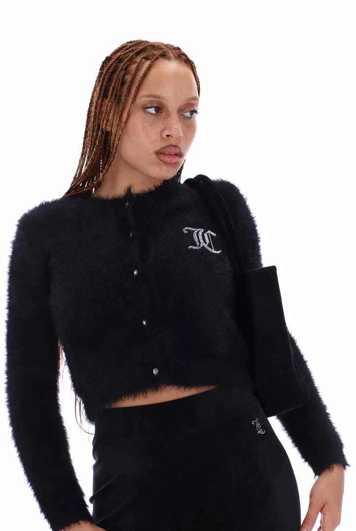JUICY COUTURE TOPS BLACK FLUFFY KNIT CARDIGAN