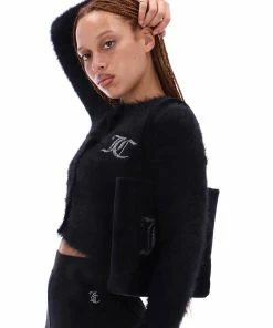 JUICY COUTURE TOPS BLACK FLUFFY KNIT CARDIGAN