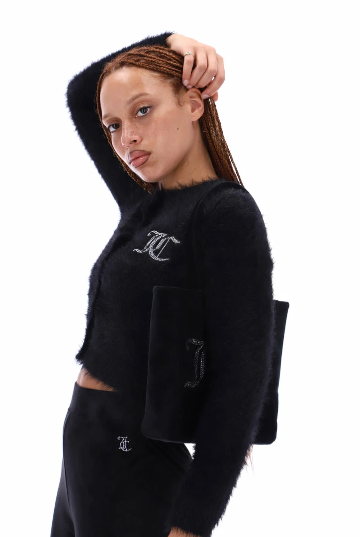 JUICY COUTURE TOPS BLACK FLUFFY KNIT CARDIGAN