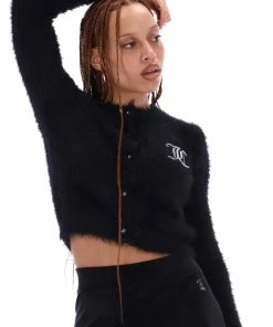 JUICY COUTURE TOPS BLACK FLUFFY KNIT CARDIGAN