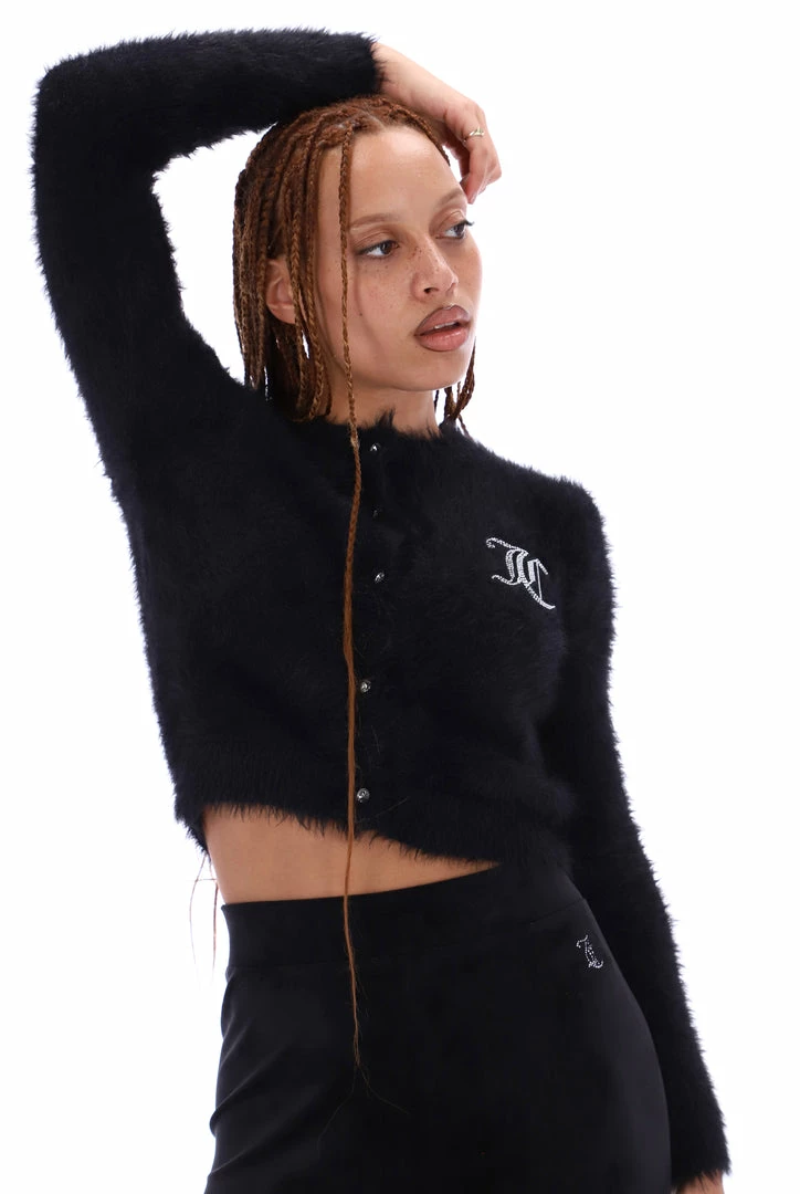 JUICY COUTURE TOPS BLACK FLUFFY KNIT CARDIGAN