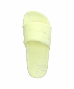 JUICY COUTURE YELLOW PEAR MONOGRAM JACQUARD TOWELLING SLIDERS SPRING SUMMER'22 COLLECTION