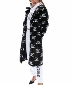 JUICY COUTURE BLACK FAUX FUR MONOGRAM COAT