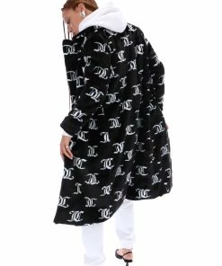 JUICY COUTURE BLACK FAUX FUR MONOGRAM COAT