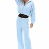 JUICY COUTURE COOL BLUE CREST DIAMANTE VELOUR WIDE LEG JOGGERS