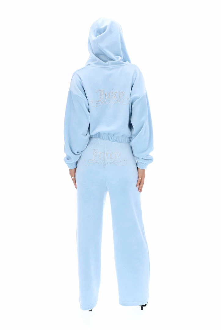 JUICY COUTURE COOL BLUE OVERSIZED VELOUR DIAMANTE CREST HOODIE