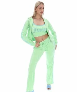 JUICY COUTURE MINT CONTRAST VELOUR DIAMANTE TRACKSUIT BOTTOM