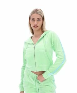 JUICY COUTURE MINT CONTRAST DIAMANTE VELOUR ZIP-THROUGH HOODIE NEW IN