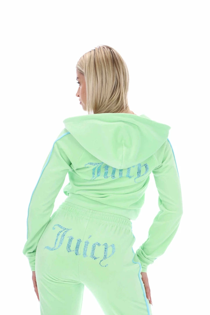 JUICY COUTURE MINT CONTRAST VELOUR DIAMANTE TRACKSUIT BOTTOM