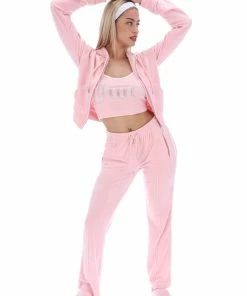 JUICY COUTURE NEW IN ALMOND BLOSSOM CONTRAST DIAMANTE VELOUR ZIP-THROUGH HOODIE