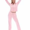 JUICY COUTURE NEW IN ALMOND BLOSSOM CONTRAST VELOUR DIAMANTE TRACKSUIT BOTTOM